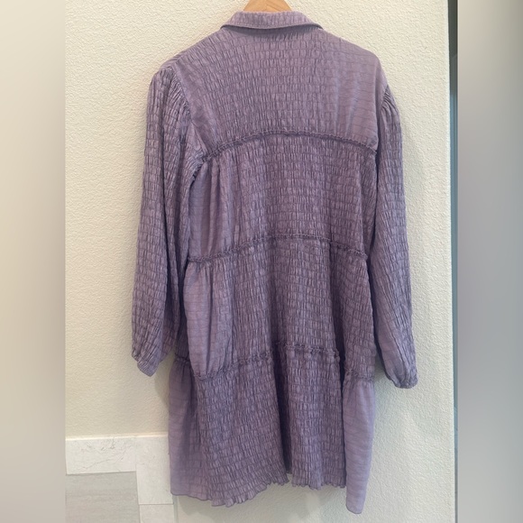 Lavender Tiered Tiptupu solid casual long sleeve tunic dress - Picture 4 of 5
